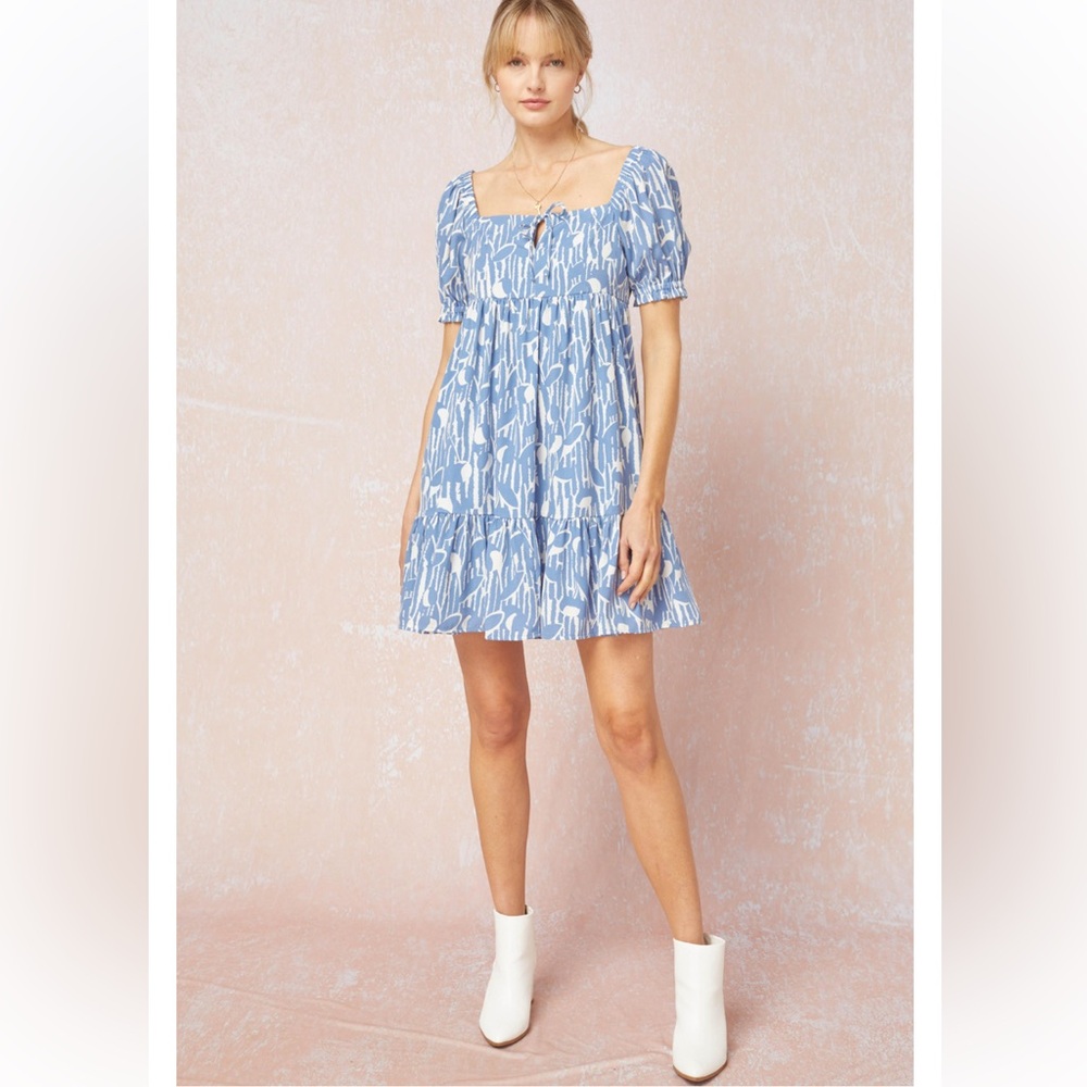 POPPY PRINTED DRESS  entro Blue and White Women's Dress size M